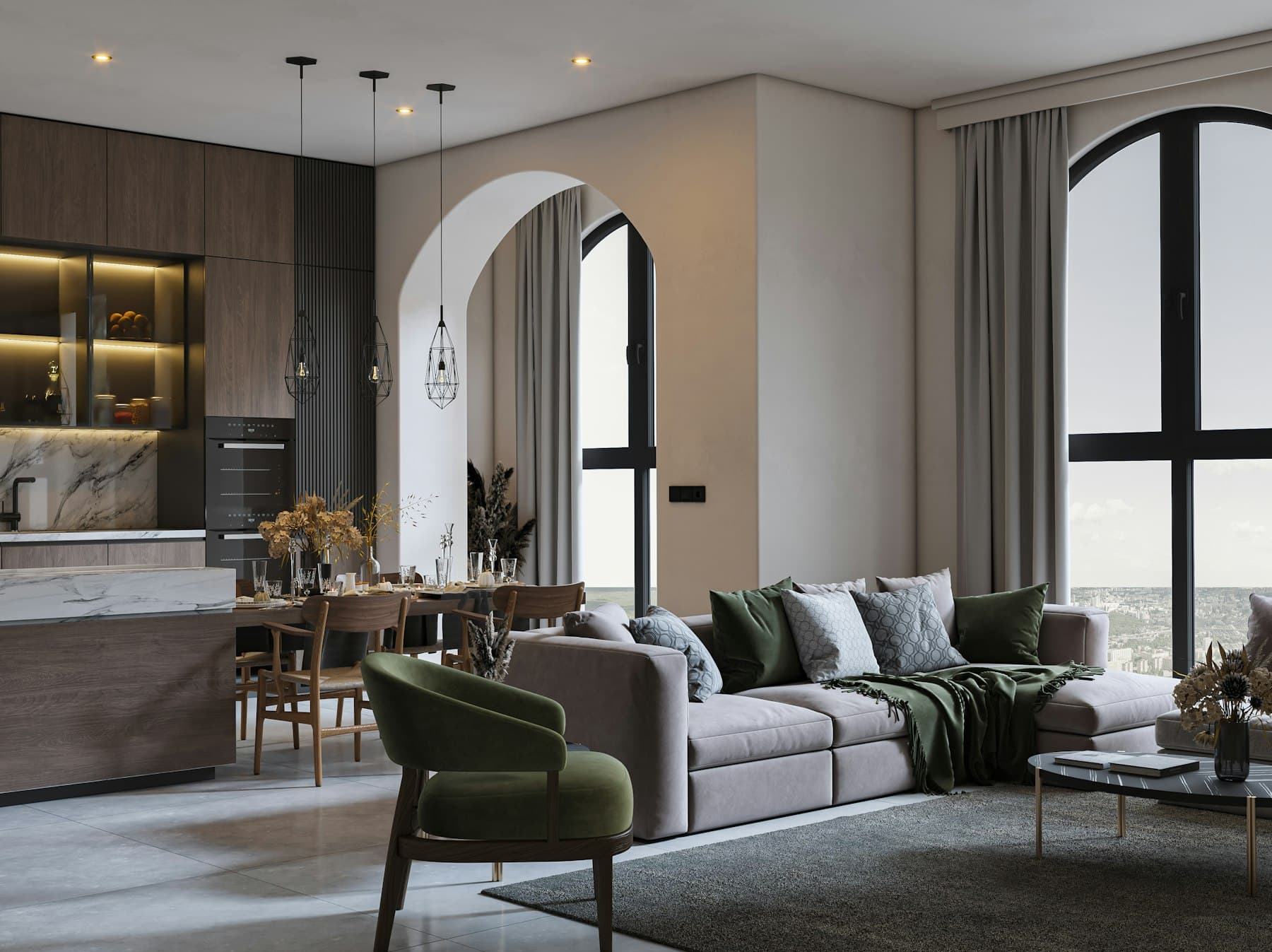 Тепла сучасна вітальня, спроєктована Interior Project у Києві